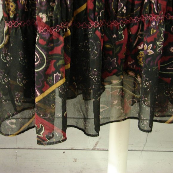 Black Deep Red Yellow Floral Flowing Layered Skirt - Picture 11 of 16